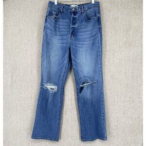 Fashion Nova Jeans Straight Leg Denim Distressed Button‎ Fly Whiskered 32